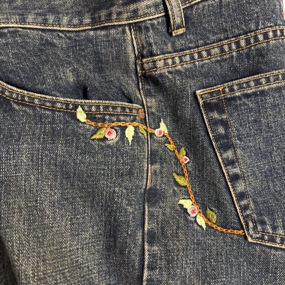 Gap Vintage 2002 Boot Cut Jeans Embroidery Flowers Mushroom Button Fly Size 14R - Picture 8 of 16